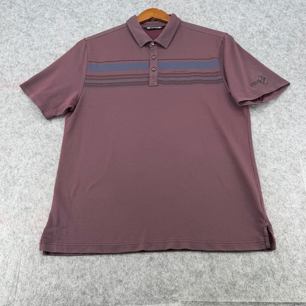 TravisMathew Mens Large Maroon Stripe Pima Cotton Blend Golf Polo Shirt
